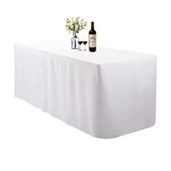 4 Feet (L X W: 48"X30") Rectangle Fitted Tablecloth For Wedding Party Banquet,Polyester Cloth Fabric Cover, White
