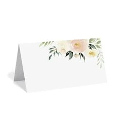 Bliss Collections Place Cards, Blush Floral, Tented Blank Table Place Cards For Weddings, Banquets, Dinner Parties, Scored For Easy Folding, 2"x3.5" (50 Place Cards)