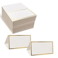 Vaster Place Cards Pack Of 100 Premium Tent Name Place Cards For Table Setting With Gold Foil Border 2x3.5 Inches - Perfect Place Cards For Weddings, Banquets Dinner Parties And Any Other Events