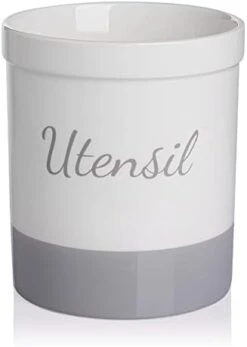 Kitchen Utensil Holder, 7.2" Ceramic Utensil Crock For Cooking Countertop, Housewarming, Wedding, Birthday Gift (Gray) -Generic Furniture Shop 312RjBQW6TL. AC