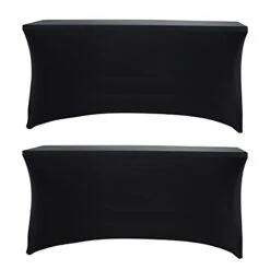 2 Pack 5ft Rectangle Black Cocktail Tablecloth With Stretch Spandex Fitted Table Cover For Bar Table Wedding Table Cocktail Table Massage Table Kitchen Table