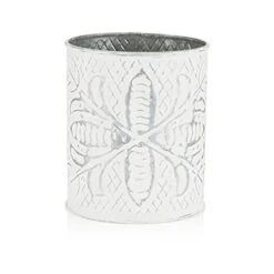 Galvanized Farmhouse Kitchen Utensil Holder For Countertop, Distressed White Cooking Utensil Holder For Kitchen Counter, Large Utensil Crock With Vintage Floral Pattern – Large Size