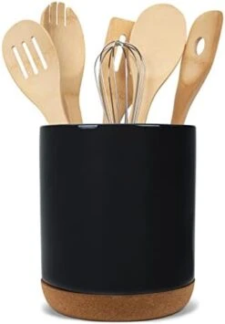 Glossy X-Large Ceramic Stoneware Cork Bottom Kitchen Utensil Holder, Black -Generic Furniture Shop 31F3zit3mL. AC