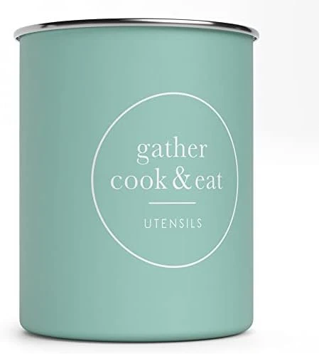 White Utensil Holder For Kitchen Countertop, Farmhouse Metal Utensil Crock, Rustic Country Decorative Kitchen Utensil Caddy Large, 5.5x6.75 8 White Utensil Holder For Kitchen Countertop, Farmhouse Metal Utensil Crock, Rustic Country Decorative Kitchen Utensil Caddy Large, 5.5x6.75 - Image 8