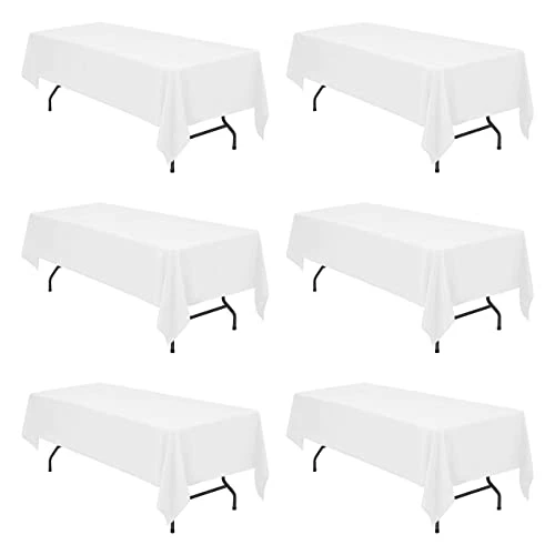 6 Pack White Tablecloths For 8 Foot Rectangle Tables 60 X 126 Inch - 8ft Rectangular Bulk Linen Polyester Fabric Washable Long Table Clothes For Wedding Reception Banquet Party Buffet Restaurant 1 6 Pack White Tablecloths For 8 Foot Rectangle Tables 60 X 126 Inch - 8ft Rectangular Bulk Linen Polyester Fabric Washable Long Table Clothes For Wedding Reception Banquet Party Buffet Restaurant