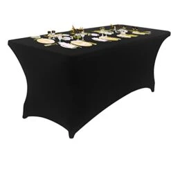 6FT Spandex Table Cover Rectangular Stretch Spandex Tablecloth (Black,6FT)