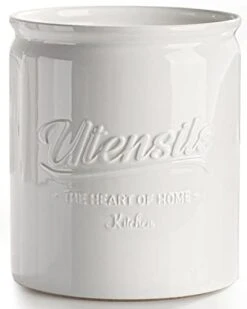 Getstar Utensil Holder For Kitchen Counter (7.2” X 6.2”) , Large Kitchen Utensil Holder With Protective & Non-Slip Cork Mat, Ceramic Cooking Utensil Holder (White)