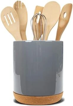 Glossy X-Large Ceramic Stoneware Cork Bottom Kitchen Utensil Holder, Black -Generic Furniture Shop 31KCH0nSA0L. AC