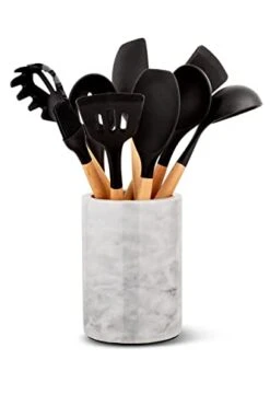 Marble Utensil Holder Set - Utensils Included - Flatware & Utensil Storage Organizer For Countertops, Pantry, Bathroom, Office & Center Table - Stylish Kitchen Counter Decor