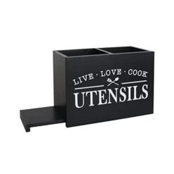 Kitchen Utensil Holder With Removable Bottom Large 2 Compartments Utensil Organizer Farmhouse Utensil Caddy For Countertop Decor, 9 X 7 X 5 Inch, Black -Generic Furniture Shop 31NW8X31egL