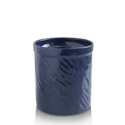 Kitchen Utensil Holder, Large Ceramic Utensil Crock, Deep And Stable, Utensils Caddy Texture Series (Dark Blue)