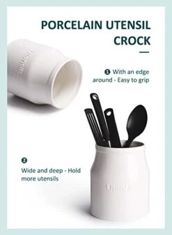 Kitchen Utensil Holder For Kitchen Counter, 7.2" White Utensil Caddy, Cooking Utensil Holder, Weighted Base & Non-Slip For Home Kitchen Décor, Housewarming Gift, Porcelain -Generic Furniture Shop 31Rq7mGggKL