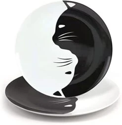 Black And White Cat Porcelain Plate Set, Best Gift For Cat Lover (8-inch Salad Plate Set) -Generic Furniture Shop 31SYOhvsafS. AC