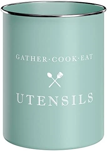 White Utensil Holder For Kitchen Countertop, Farmhouse Metal Utensil Crock, Rustic Country Decorative Kitchen Utensil Caddy Large, 5.5x6.75 9 White Utensil Holder For Kitchen Countertop, Farmhouse Metal Utensil Crock, Rustic Country Decorative Kitchen Utensil Caddy Large, 5.5x6.75 - Image 9