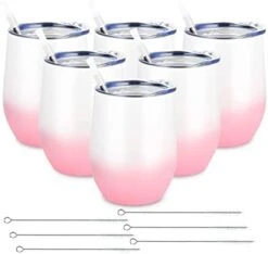6 Pack 12Oz Stainless Steel Stemless Wine Glasses, Insulated Wine Tumblers With Lids And Straws, Set Of 6 Stainless Steel Cups For Wine, Champaign, Cocktail, Coffee, Ice Cream (Multicolor) -Generic Furniture Shop 31cLlrpEu0L. AC