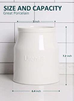 Kitchen Utensil Holder For Kitchen Counter, 7.2" White Utensil Caddy, Cooking Utensil Holder, Weighted Base & Non-Slip For Home Kitchen Décor, Housewarming Gift, Porcelain -Generic Furniture Shop 31h2FOxczGL