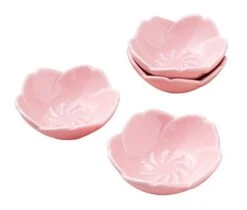 Pink Cherry Blossom Porcelain Sauce Dish, Seasoning Dish, Sushi Soy Dipping Bowl, Dessert Bowl, Appetizer Plates, Serving Dish For Kitchen Home (Set Of 4, Pink)