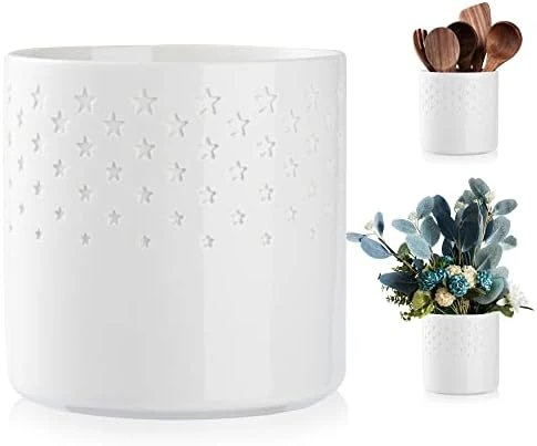 Kitchen Utensil Holder For Countertop, Cooking Utensils Crock, Large Ceramic Utensil Holder For Spatula Slotted & Solid Spoon, Soup Ladle And Etc. Farmhouse Kitchen Decor, White 5 Kitchen Utensil Holder For Countertop, Cooking Utensils Crock, Large Ceramic Utensil Holder For Spatula Slotted & Solid Spoon, Soup Ladle And Etc. Farmhouse Kitchen Decor, White - Image 5