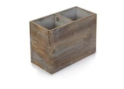 Rustic Kitchen Utensil Holder With 2 Compartments | Torched Wood Utensil Organizer | For Cutlery, Napkins, Cups & More | Large Vintage Countertop Caddy Box | Size: 7 X 9.5 X 4.7” Inch -Generic Furniture Shop 31kfXAOfACL