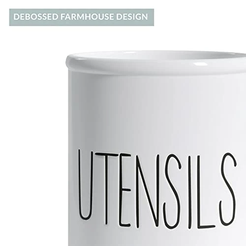 Ceramic Farmhouse Kitchen Utensil Holder For Countertop, Decorative Kitchen Utensil Holder, Large Kitchen Utensil Holder For Kitchen Counter, Utensil Crock Spatula Holder, 7" White 3 Ceramic Farmhouse Kitchen Utensil Holder For Countertop, Decorative Kitchen Utensil Holder, Large Kitchen Utensil Holder For Kitchen Counter, Utensil Crock Spatula Holder, 7" White - Image 3