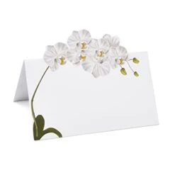 100 Pack White Orchid Floral Place Cards Flower Wedding Seating Name Card Table Setting Folded Tent Cards For Baby Shower Dinner Weddings Reception Tables Placement Party Decorations 2 X 3.5 Inches