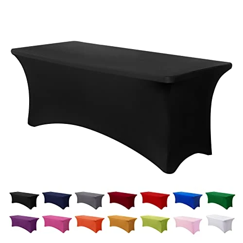 Spandex Tablecloth 6FT Stretch Table Cover Fitted Rectangular Tables, Universal Stretch Patio Table Cloth For Wedding, Banquet, Party And Event(Black, 6FT 1 Spandex Tablecloth 6FT Stretch Table Cover Fitted Rectangular Tables, Universal Stretch Patio Table Cloth For Wedding, Banquet, Party And Event(Black, 6FT