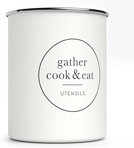 White Utensil Holder For Kitchen Countertop, Farmhouse Metal Utensil Crock, Rustic Country Decorative Kitchen Utensil Caddy Large, 5.5x6.75 12 White Utensil Holder For Kitchen Countertop, Farmhouse Metal Utensil Crock, Rustic Country Decorative Kitchen Utensil Caddy Large, 5.5x6.75 - Image 12