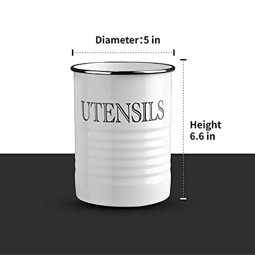 KARRYOUNG Farmhouse Kitchen Utensil Holder – 6.6”Metal Utensils Caddy Organizer For Countertops, Spoons, Spatula, FlatwareStorage- Rustic Vintage Style Large Kitchen Tool Crock - White 2 KARRYOUNG Farmhouse Kitchen Utensil Holder – 6.6”Metal Utensils Caddy Organizer For Countertops, Spoons, Spatula, FlatwareStorage- Rustic Vintage Style Large Kitchen Tool Crock - White - Image 2