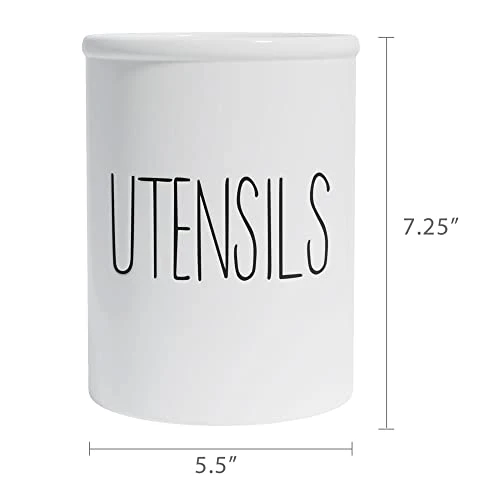 Ceramic Farmhouse Kitchen Utensil Holder For Countertop, Decorative Kitchen Utensil Holder, Large Kitchen Utensil Holder For Kitchen Counter, Utensil Crock Spatula Holder, 7" White 2 Ceramic Farmhouse Kitchen Utensil Holder For Countertop, Decorative Kitchen Utensil Holder, Large Kitchen Utensil Holder For Kitchen Counter, Utensil Crock Spatula Holder, 7" White - Image 2