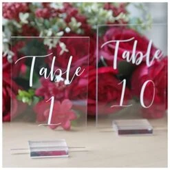 Acrylic Wedding Table Numbers 1-10 With Stands | 4x6 Inch Printed Calligraphy, Clear Table Number Signs And Holders | Perfect For Wedding Reception, Centerpiece Decoration, Event, Party