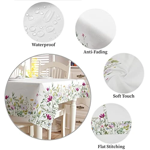 Spring Tablecloth Rectangle 52 X 70 Plant Floral Table Cloth Waterproof Oil-Proof Summer Flowers Wildflower Kitchen Spillproof Tablecloths Table Cover For Indoor And Outdoor Use 5 Spring Tablecloth Rectangle 52 X 70 Plant Floral Table Cloth Waterproof Oil-Proof Summer Flowers Wildflower Kitchen Spillproof Tablecloths Table Cover For Indoor And Outdoor Use - Image 5