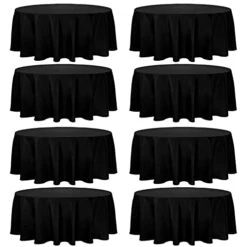 8 Pack Thick Premium Round Tablecloth 90 Inch Round Table Covers Bulk Washable Polyester Fabric Round Table Clothes For Wedding Party Reception Banquet Buffet Restaurant (Black, 90 Inch)