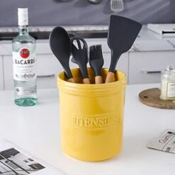 KOOV Cooking Utensil Holder, Large Ceramic Utensil Crock, Deep And Stable, Utensil Caddy For Countertop Letter Series (Yellow) 9 KOOV Cooking Utensil Holder, Large Ceramic Utensil Crock, Deep And Stable, Utensil Caddy For Countertop Letter Series (Yellow) -Generic Furniture Shop 411bCf27tfL