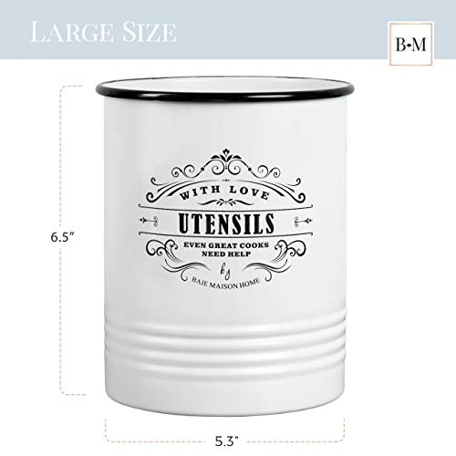 Large Kitchen Utensil Holder For Countertop - Farmhouse Kitchen Tools Storage Organizer Utensil Crock - White Cooking Utensil Holder For Kitchen Counter - Utensil Caddy Jar Spatula Holder 2 Large Kitchen Utensil Holder For Countertop - Farmhouse Kitchen Tools Storage Organizer Utensil Crock - White Cooking Utensil Holder For Kitchen Counter - Utensil Caddy Jar Spatula Holder - Image 2