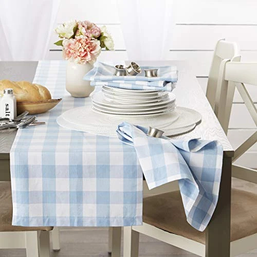 Buffalo Check Collection, Classic Farmhouse Tablecloth, Table Topper, 40x40, Light Blue & White 4 Buffalo Check Collection, Classic Farmhouse Tablecloth, Table Topper, 40x40, Light Blue & White - Image 4