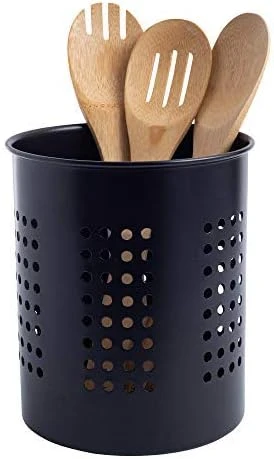 Stainless Steel Kitchen Utensil Holder - Crock Organizer Caddy - Great For Large Cooking Tools (6.3" Diameter X 7"H, Black With Holes Design) 5 Stainless Steel Kitchen Utensil Holder - Crock Organizer Caddy - Great For Large Cooking Tools (6.3" Diameter X 7"H, Black With Holes Design) - Image 5