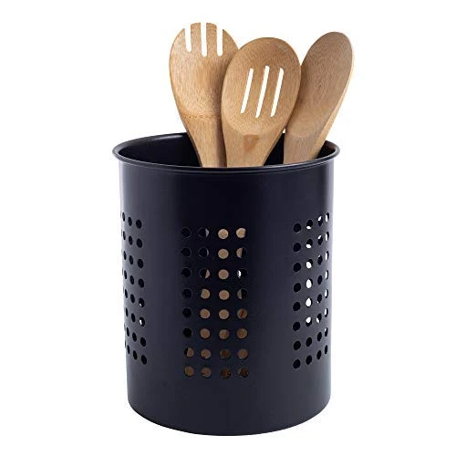 Stainless Steel Kitchen Utensil Holder - Crock Organizer Caddy - Great For Large Cooking Tools (6.3" Diameter X 7"H, Black With Holes Design) 1 Stainless Steel Kitchen Utensil Holder - Crock Organizer Caddy - Great For Large Cooking Tools (6.3" Diameter X 7"H, Black With Holes Design)