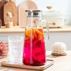 Pitcher, 68Oz Glass Pitcher With Lid, Easy Clean And Heat Resistance Borosilicate Glass Jug For Hot Or Cold Water, Milk, Ice Tea And Juice Beverage -Generic Furniture Shop 414XhVzlFAS