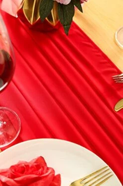 27 X 168 Inch Red Wedding Chiffon Table Runner, Extra Long 14FT Soft Semi Sheer Tablecloth Table Overlay, Rustic Wedding Bridal Shower Baby Shower Christmas Party Table Decorations -Generic Furniture Shop 414aNE96UHL