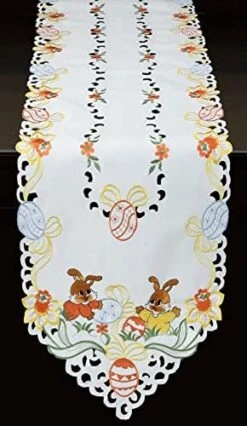 Embroidered Easter Bunny Egg Floral Tablecloth 33" Square White Topper -Generic Furniture Shop 4157DdEnHQL. AC
