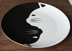 Black And White Cat Porcelain Plate Set, Best Gift For Cat Lover (8-inch Salad Plate Set) -Generic Furniture Shop 415gRjwczIS