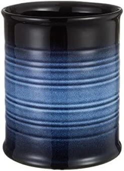 Nihow Kitchen Utensil Holder: 7.2 Inch Extra Large Ceramic Utensil Holder For Countertop - Stable Utensil Crock For Kitchen Counter Decor - Elegant Blue & Black (1PC) -Generic Furniture Shop 4167K8P7kaL. AC