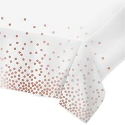 Rose Gold Plastic Party Tablecloth - Use As Birthday Table Cloth, Banners, & Backdrops, Waterproof White Color Tablecloth With Rose Gold Confetti Dots, 2-Pack Premium Disposable Tablecloths