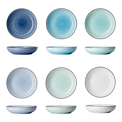 128.003 Porcelain Salad Pasta Bowls - 30 Ounce - Set Of 6, Cool Assorted Colors 1 128.003 Porcelain Salad Pasta Bowls - 30 Ounce - Set Of 6, Cool Assorted Colors