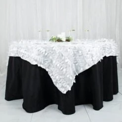 72"X72" White 3D Leaf Petal Taffeta Fabric Table Overlay -Generic Furniture Shop 4176B3oW3NL