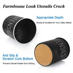 Kitchen Utensil Holder, 6.7" Utensil Holder For Kitchen Counter, Cooking Utensil Crock With Cork Bottom, Modern Farmhouse Kitchen Decor, Countertop Utensil Storage Caddy Organizer, Black -Generic Furniture Shop 417XeMYV12L