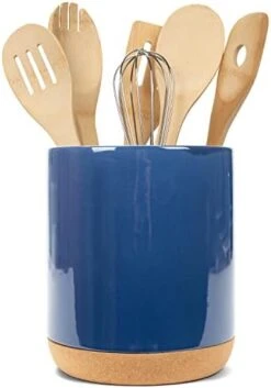 Glossy X-Large Ceramic Stoneware Cork Bottom Kitchen Utensil Holder, Black -Generic Furniture Shop 418MA5T8VlL. AC