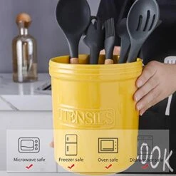 KOOV Cooking Utensil Holder, Large Ceramic Utensil Crock, Deep And Stable, Utensil Caddy For Countertop Letter Series (Yellow) 10 KOOV Cooking Utensil Holder, Large Ceramic Utensil Crock, Deep And Stable, Utensil Caddy For Countertop Letter Series (Yellow) -Generic Furniture Shop 419jKrCrurL