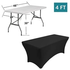 1 Pack 4FT Rectangular Spandex Table Cover Four-Way Tight Fitted Stretch Tablecloth Table Cloth For Outdoor Party DJ Tradeshow Banquet Vendor Wedding Celebration (1PC 4FT, Black) -Generic Furniture Shop 419uO2sHrEL