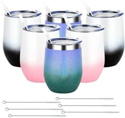6 Pack 12Oz Stainless Steel Stemless Wine Glasses, Insulated Wine Tumblers With Lids And Straws, Set Of 6 Stainless Steel Cups For Wine, Champaign, Cocktail, Coffee, Ice Cream (Multicolor) -Generic Furniture Shop 41ADIhcxq L. AC